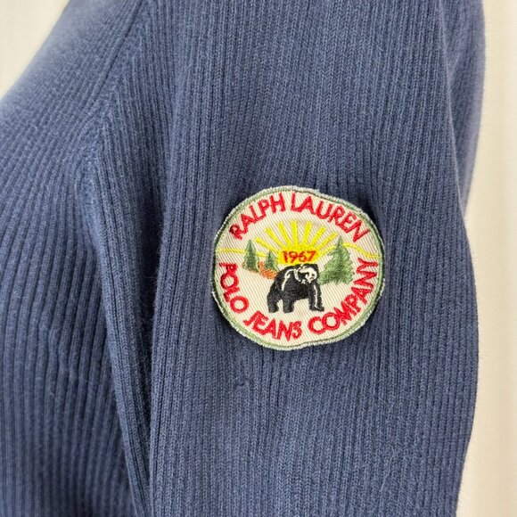 Vintage Y2K Ralph Lauren Polo Jeans Navy Rib Knit Sweater Flag Patch sz Medium - Picture 4 of 7